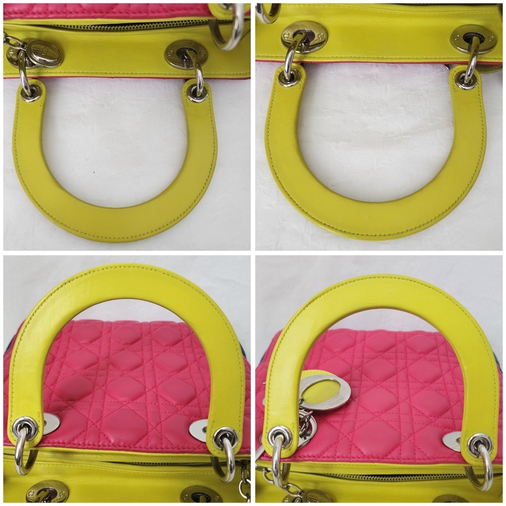 Auth Dior Lady Dior Lambskin Cannage Medium Pink Handbag - Picture 12 of 15
